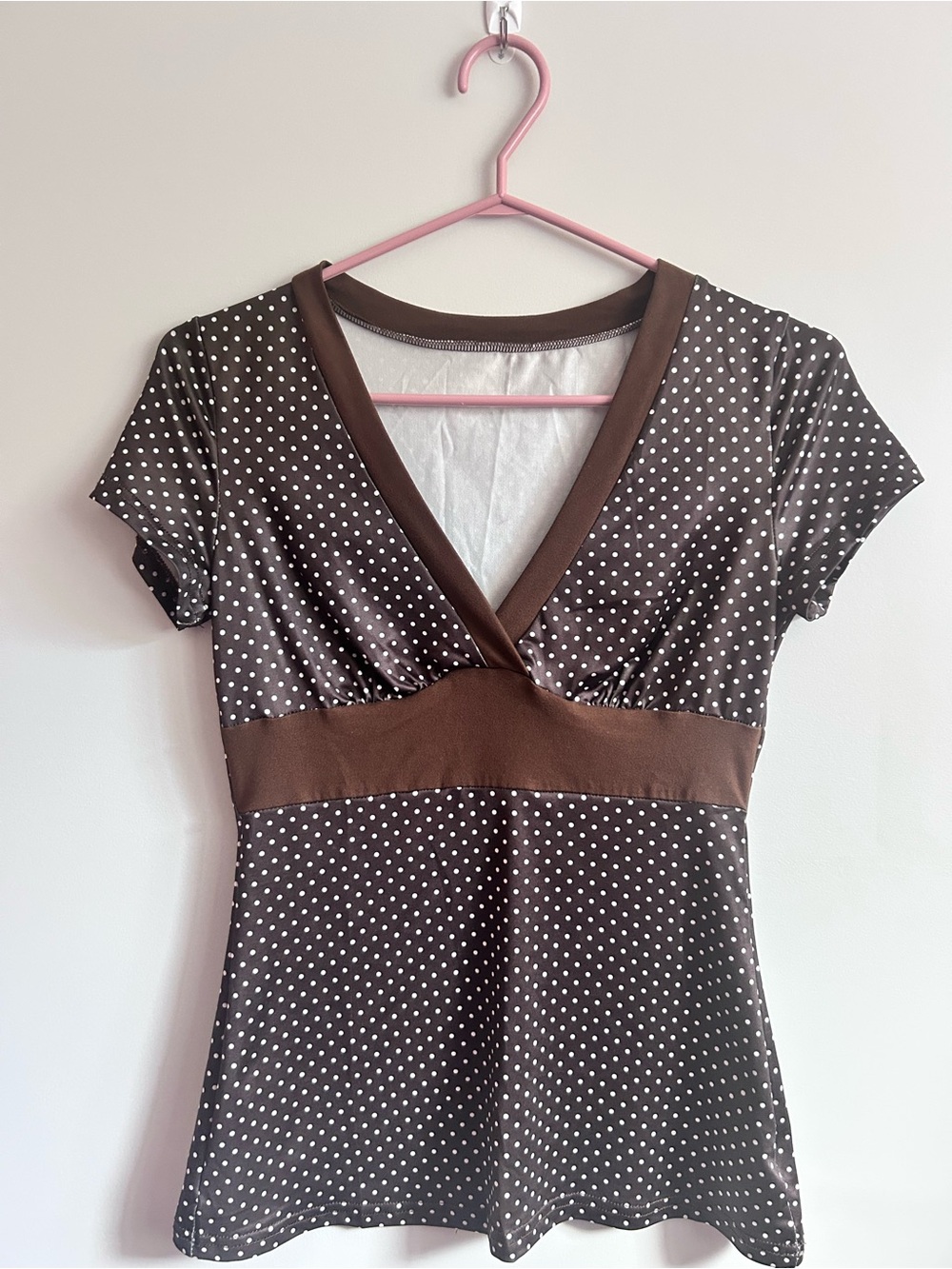 Brown Polka Dot V-Neck Top